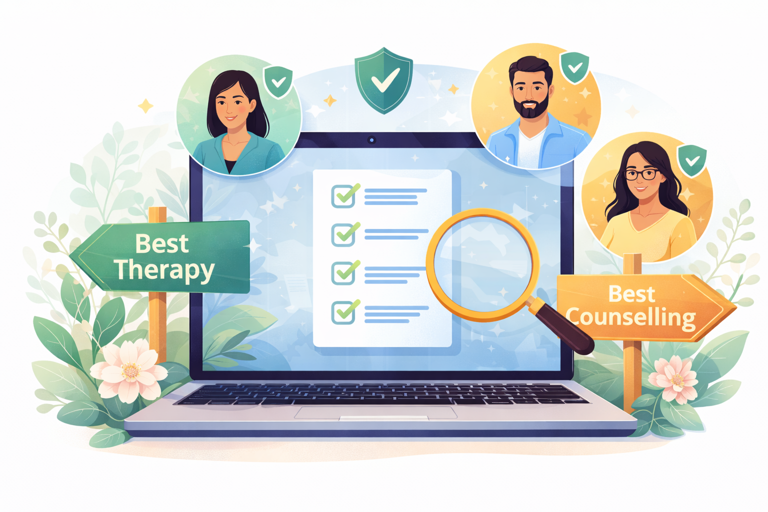 Illustration representing choosing the right online therapy and counselling platform in India