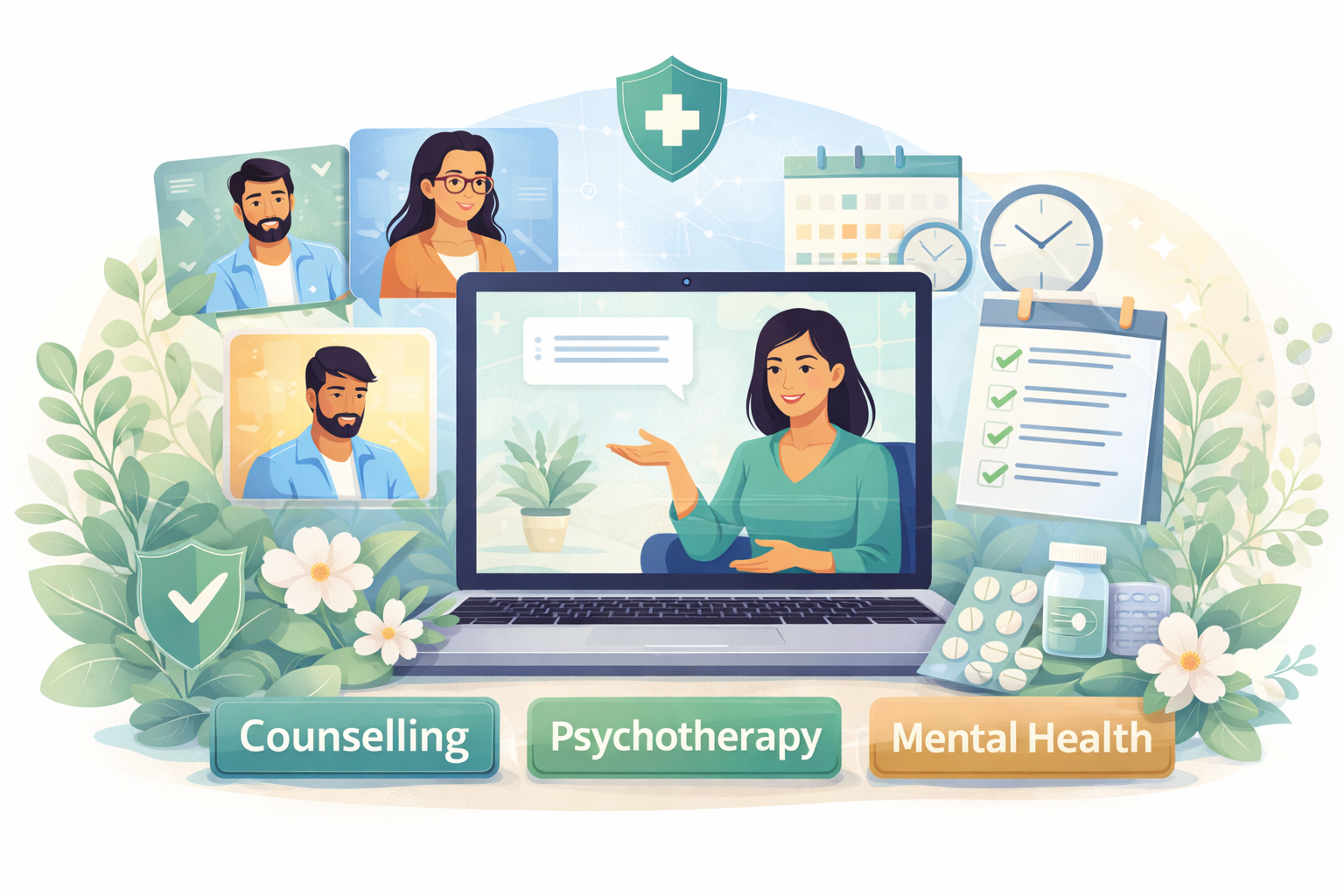 Illustration representing comprehensive online mental health services in India