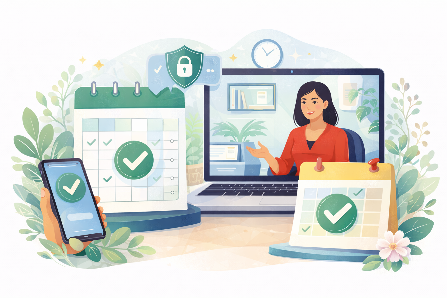 Illustration representing simple online psychologist appointment access